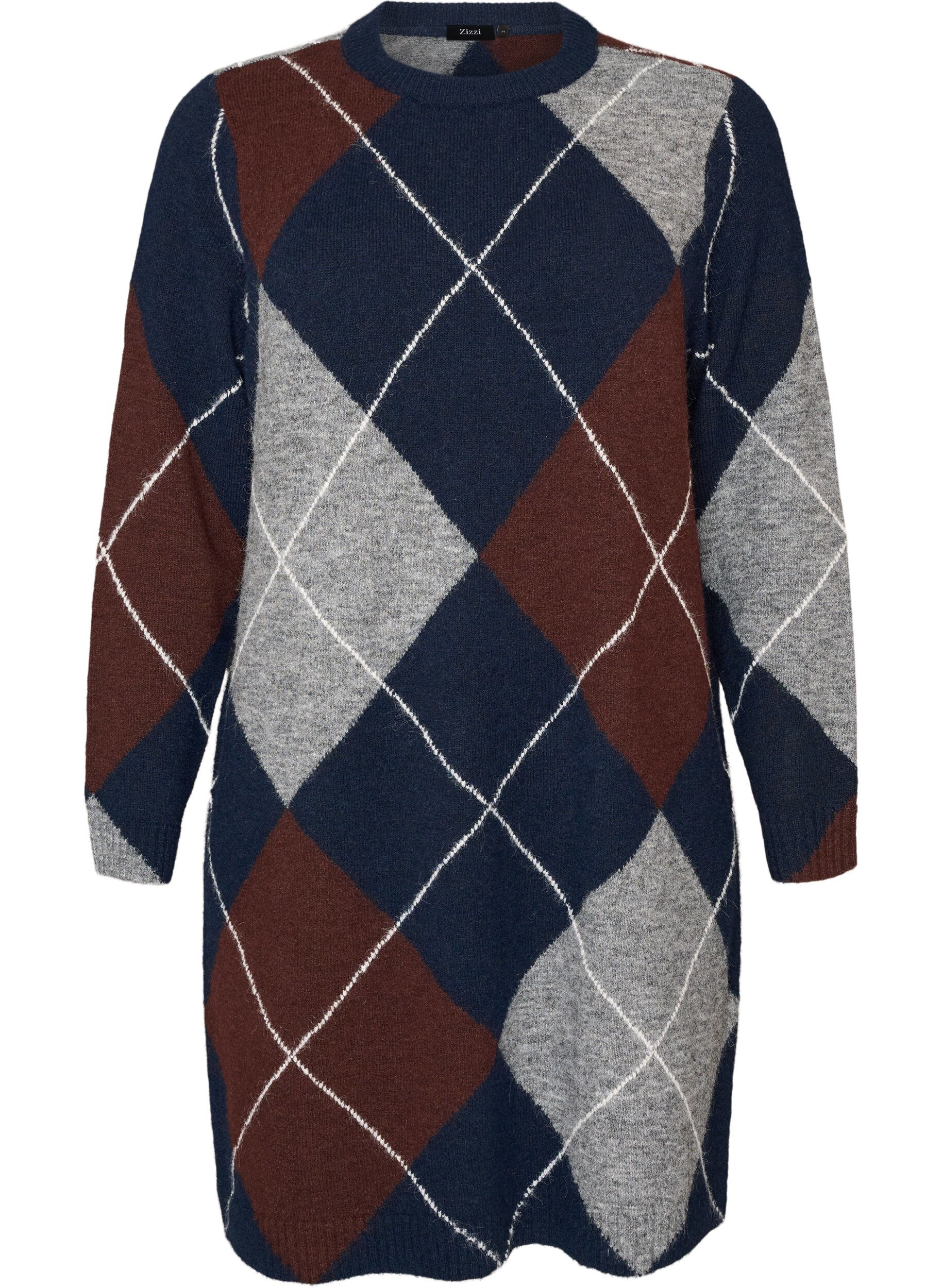 ZizzifashionKnitted dress with large check pattern, Blue, Packshot image number 0