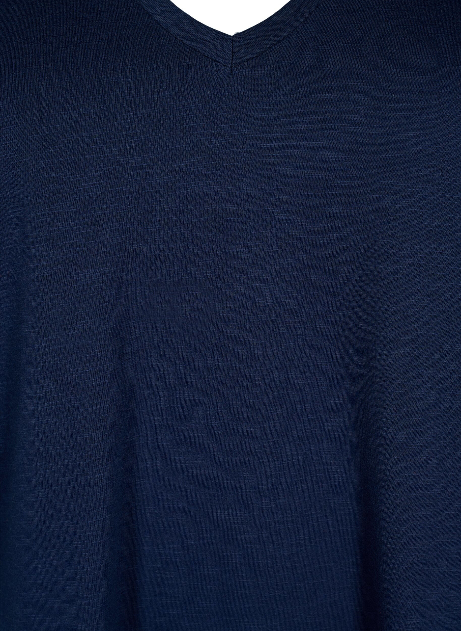 ZizzifashionShort-sleeved basic t-shirt with v-neck, Blue, Packshot image number 2