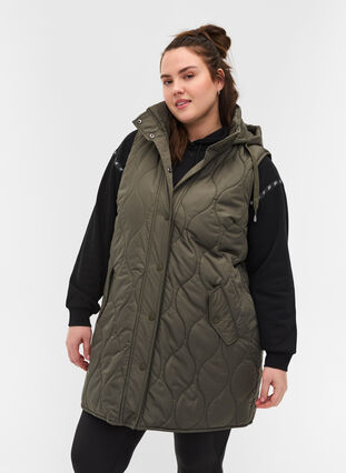 Hooded vest with pockets, Beetle , Model image number 0