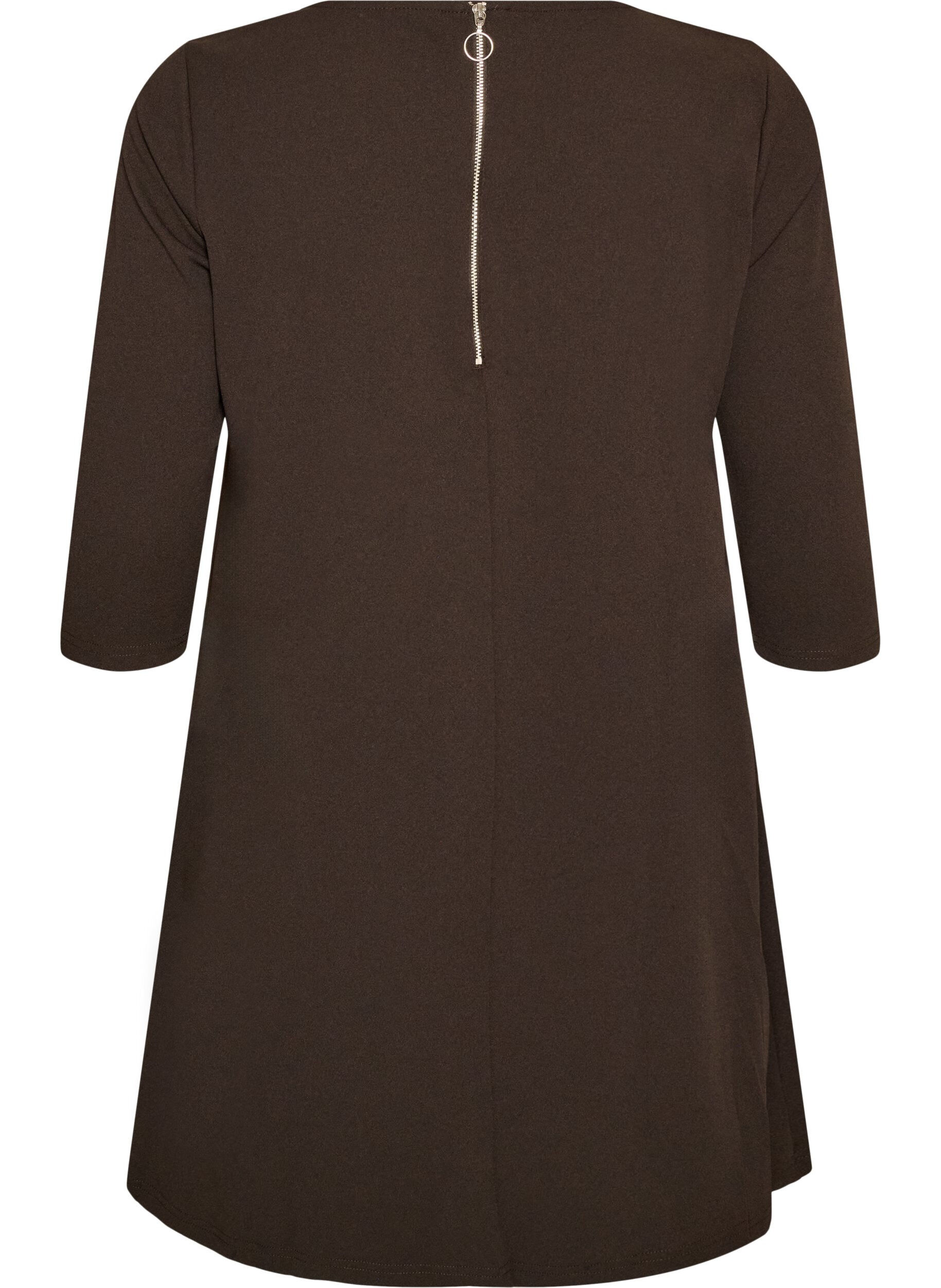ZizzifashionShort dress with an A-line shape and 3/4 sleeves, Brown, Packshot image number 1