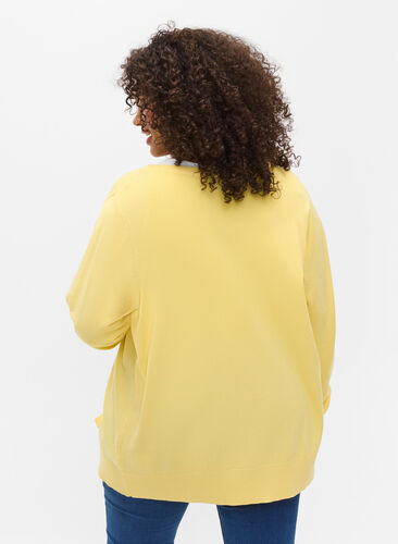 Knitted viscose blend cardigan, Pale Banana, Model image number 1