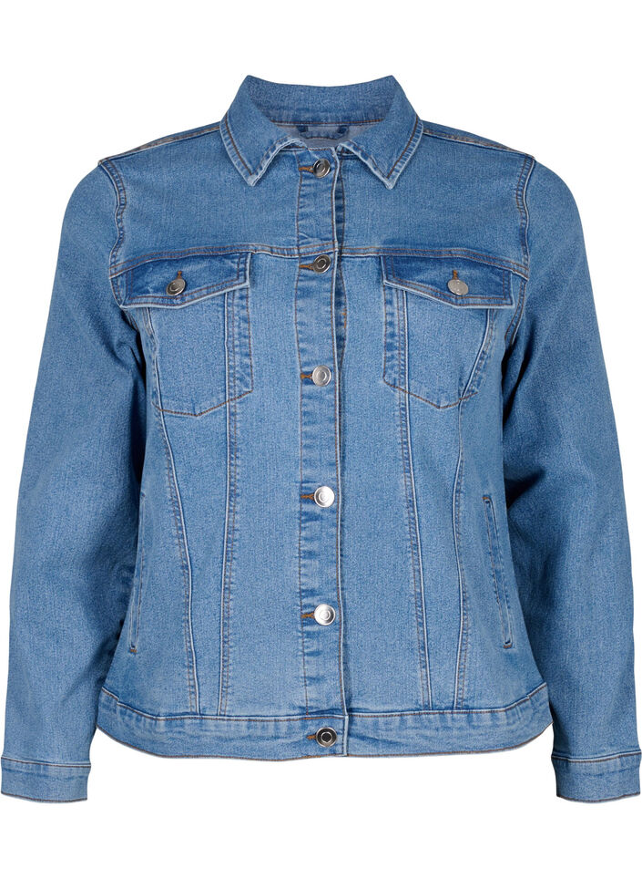 FLASH - Denim jacket in a stretchy cotton blend, Blue, Packshot image number 0