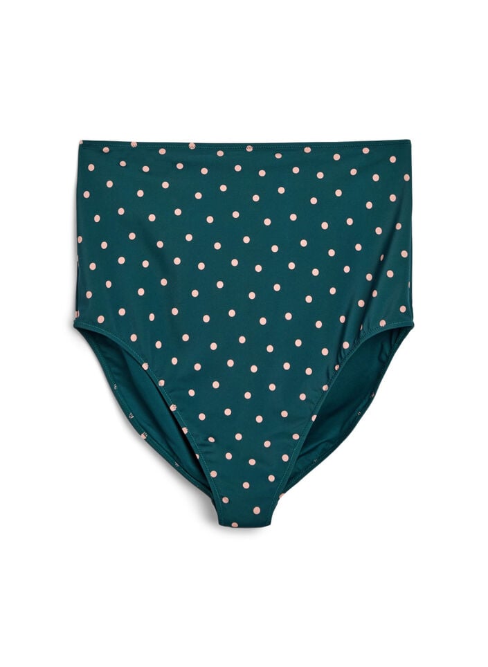 High-waisted bikini bottoms with polka dots, Green, Packshot image number 0