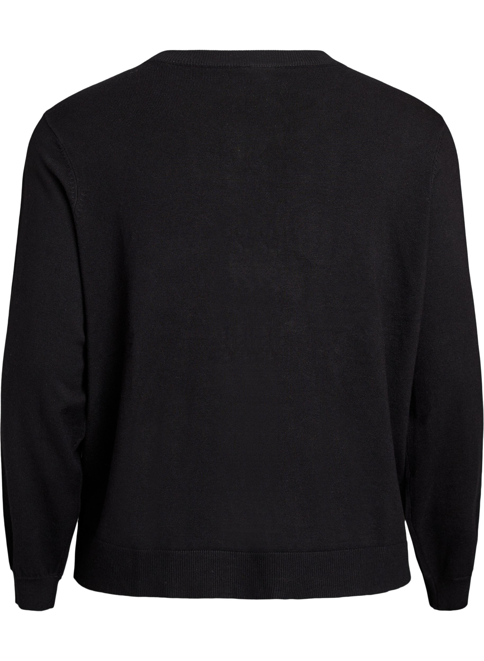 Zizzifashion Cardigan with pearl-embroidered bows and press studs, Black, Packshot image number 1