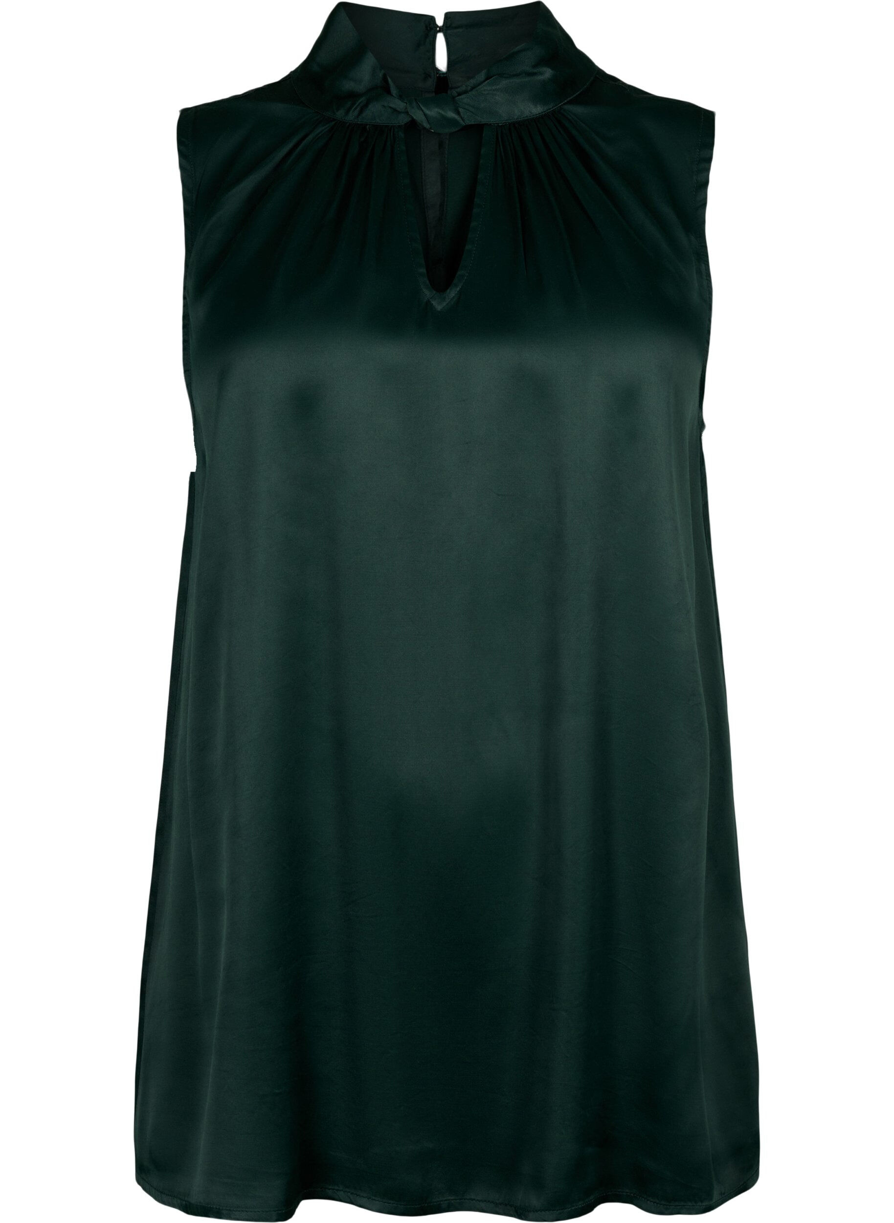 Zizzifashion Sleeveless top in viscose with detail, Scarab, Packshot image number 0