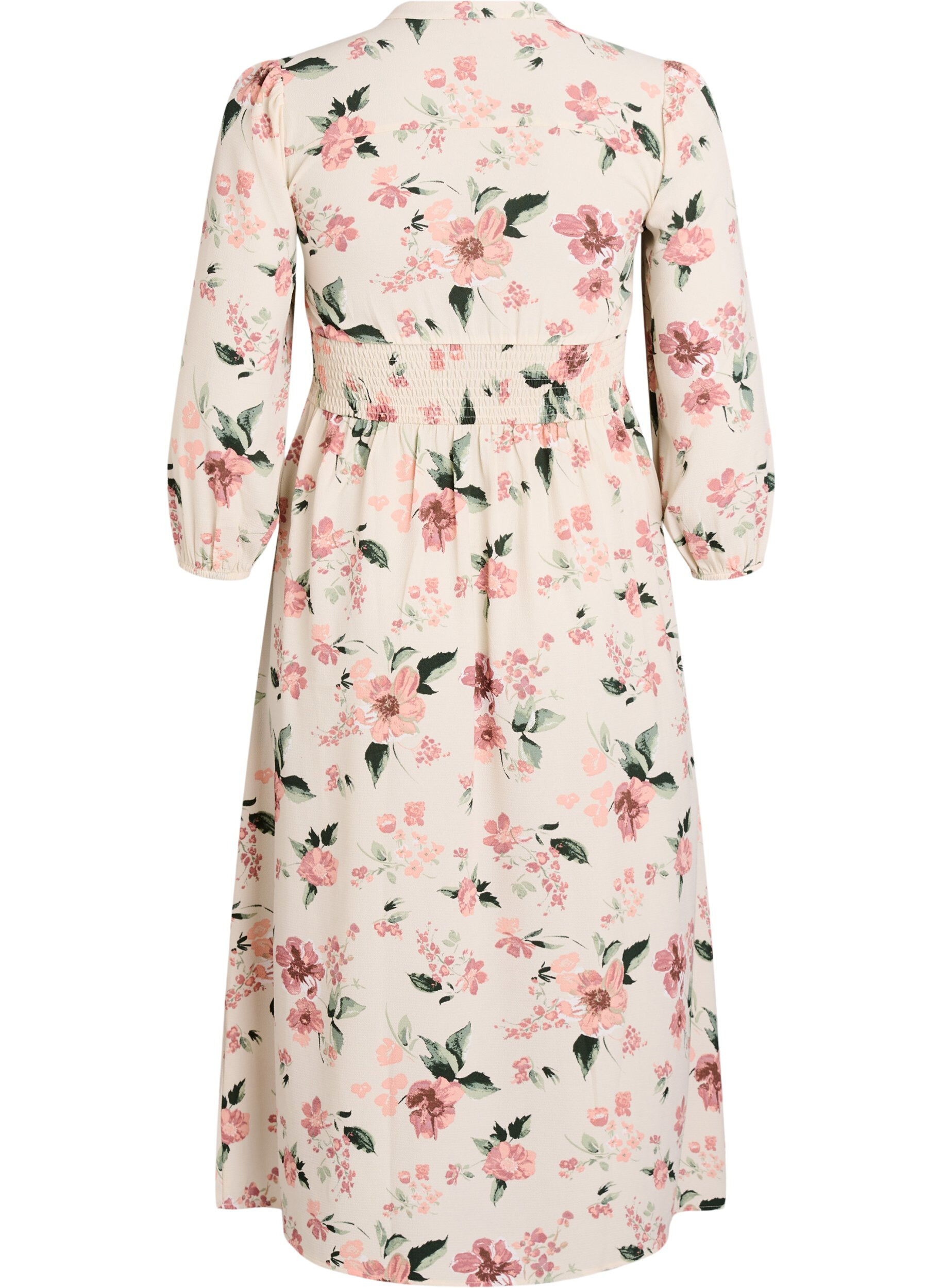 ZizzifashionMidi dress with smock and decorative buttons, Beige, Packshot image number 1