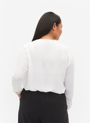 Long-sleeved shirt with v-neck, Bright White, Model image number 1