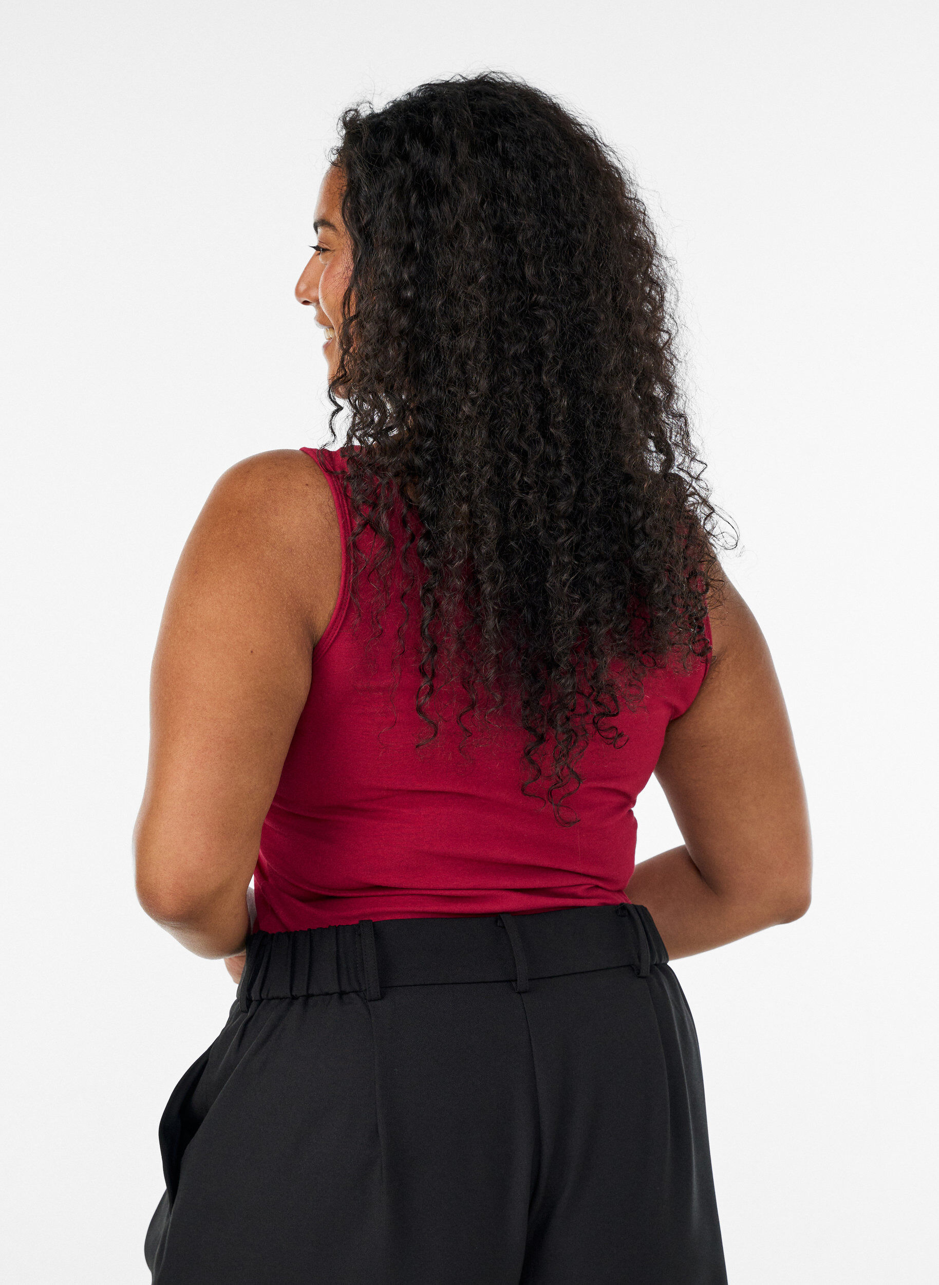 ZizzifashionSolid color basic top in cotton, Red, Model image number 2