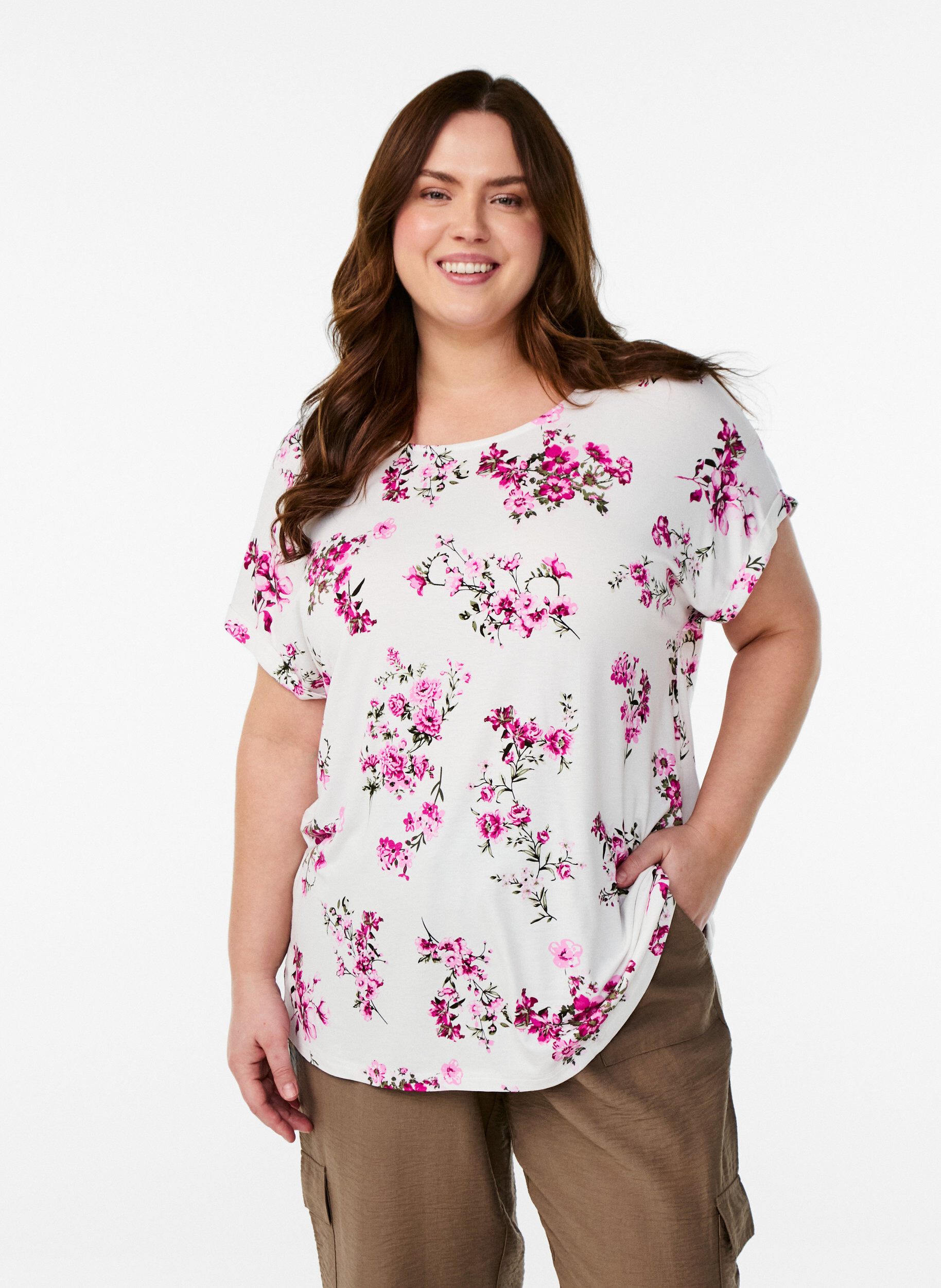Zizzifashion T-shirt with floral print, Pink, Model image number 0
