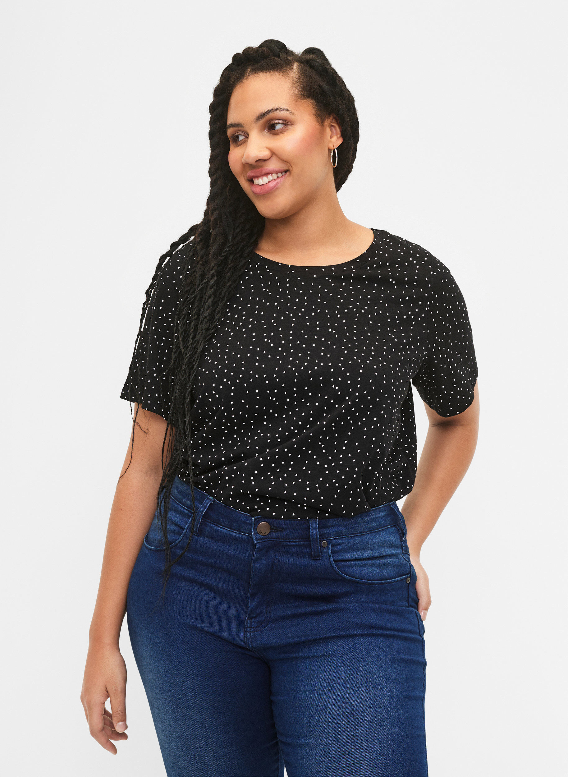 Zizzifashion Organic cotton T-shirt with dots, Black, Model image number 0