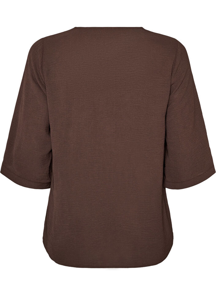 Shirt blouse with V-neck and 3/4 sleeves, Brown, Packshot image number 1