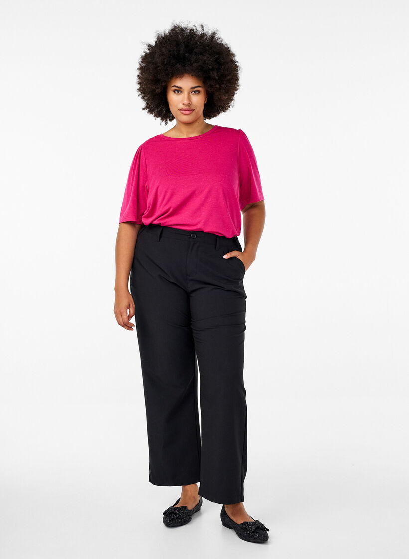 T-shirt with glitter and short puff sleeves, Pink, Model image number 1