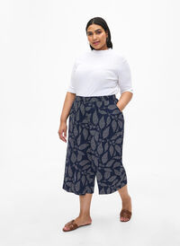 Culotte trousers with print, Navy B. w. Dot Leaf, Model