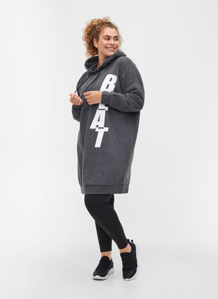 Printed long-sleeved hoodie sweatshirt dress, Dark Grey Melange, Model image number 2