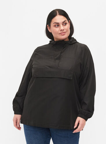 Anorak with hood and pocket, Black, Model image number 0