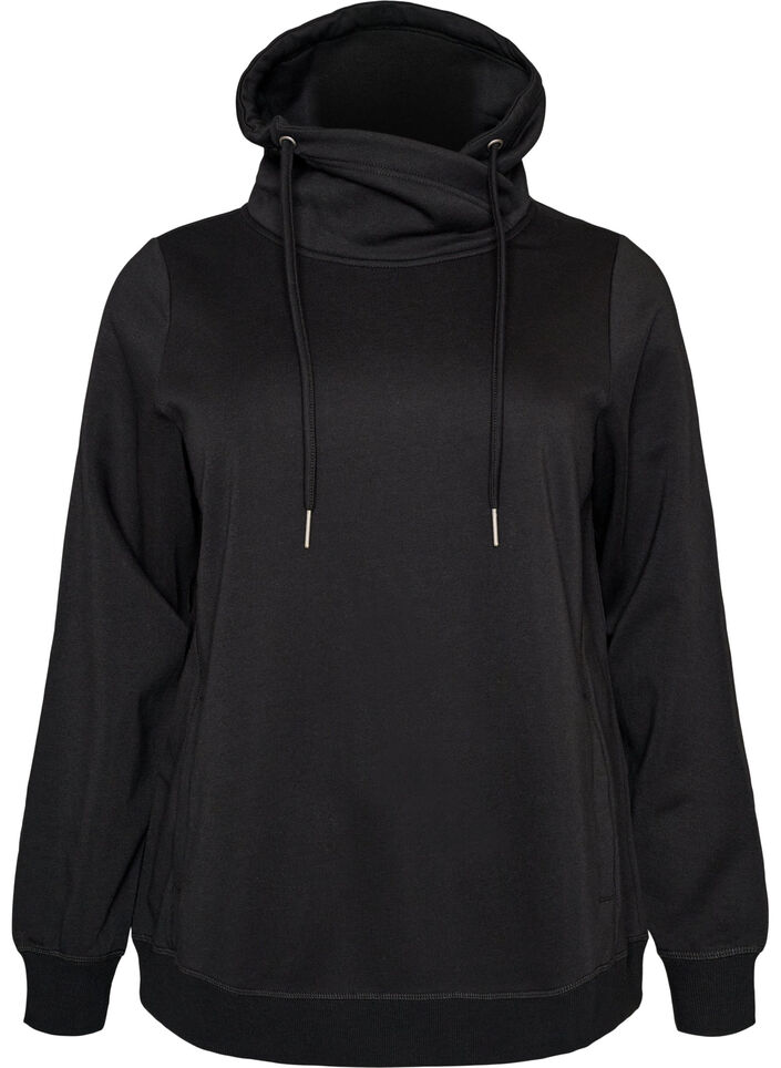 Sweatshirt with high collar and pockets, Black, Packshot image number 0