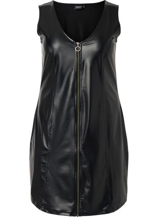 Faux leather dress with zip, Black, Packshot image number 0
