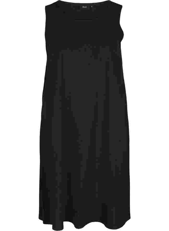 Sleeveless cotton dress with A-line cut, Black, Packshot image number 0