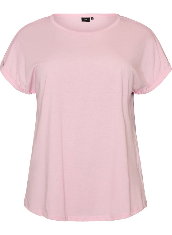 Short-sleeved cotton blend T-shirt, Rose, Packshot image number 0