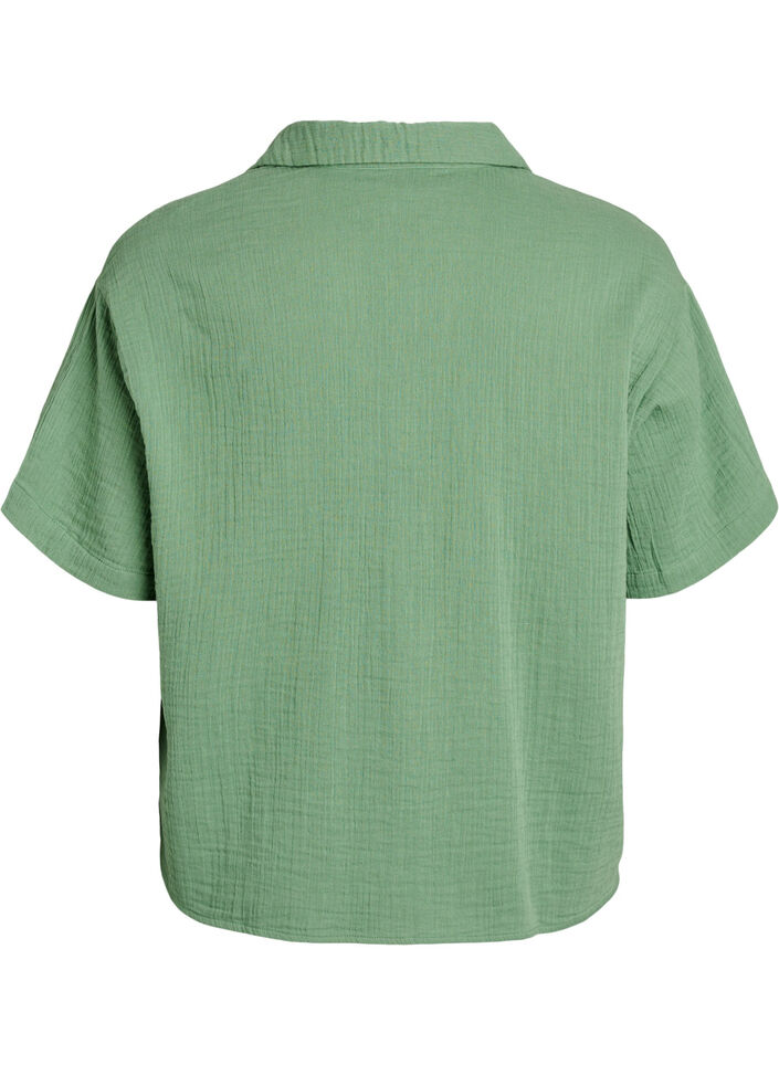Cotton muslin blouse with short sleeves, Green, Packshot image number 1