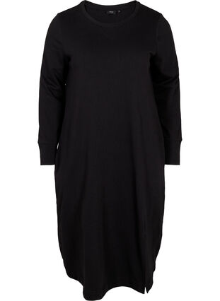 Cotton sweater dress with pockets - Black - Sz. 40-64 - Zizzifashion Cotton sweater dress with pockets - Black - Sz. 40-64 - Zizzifashion