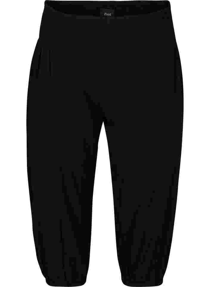 Loose 3/4-length trousers with smock detail, Black, Packshot image number 0