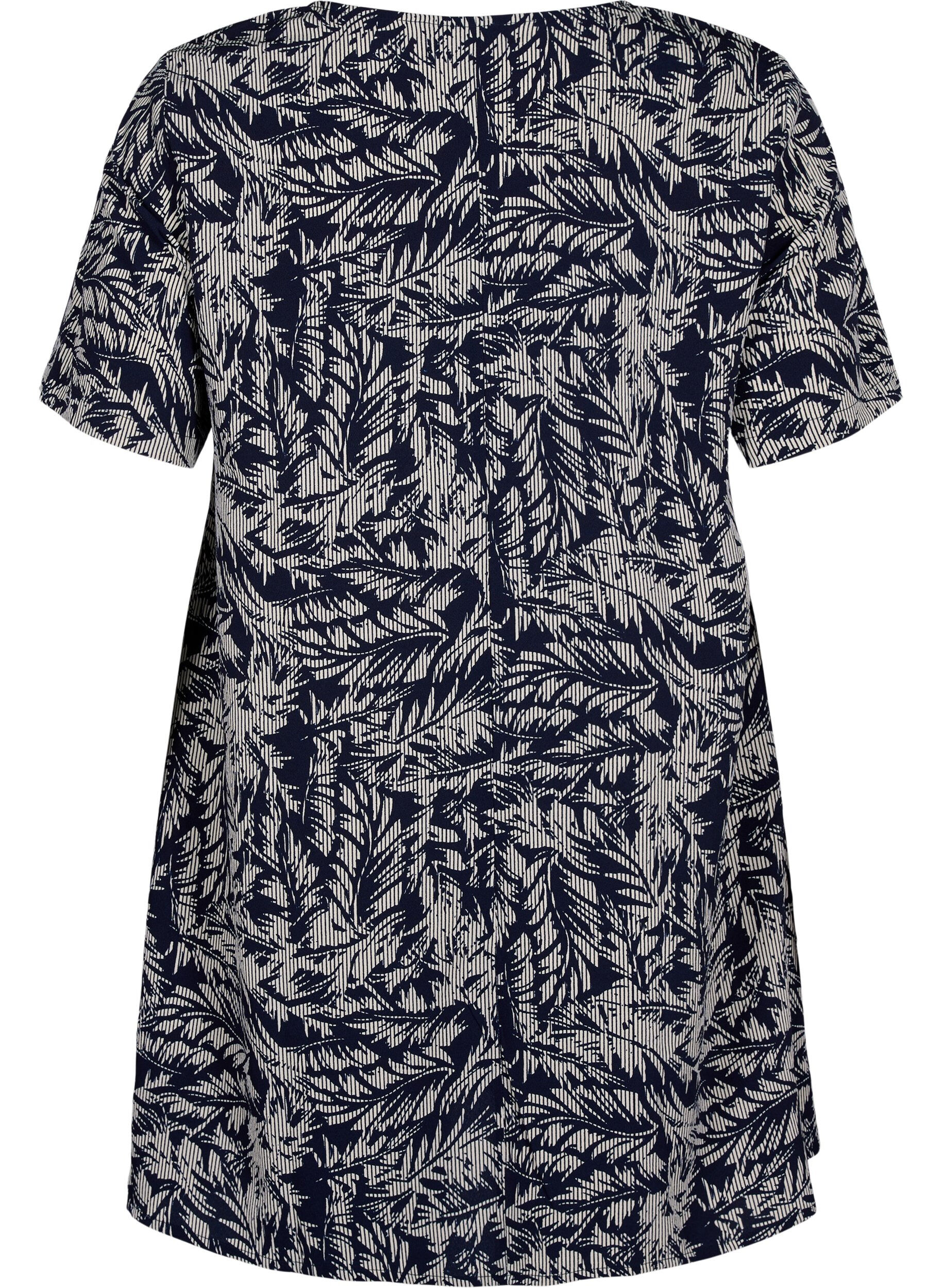 Zizzifashion FLASH - Tunic with v neck and print, Off White Blue Leaf, Packshot image number 1