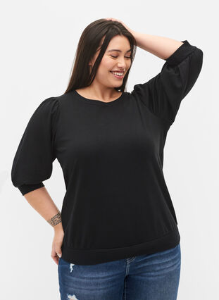 Sweatshirt with 3/4 sleeves, Black, Model image number 0