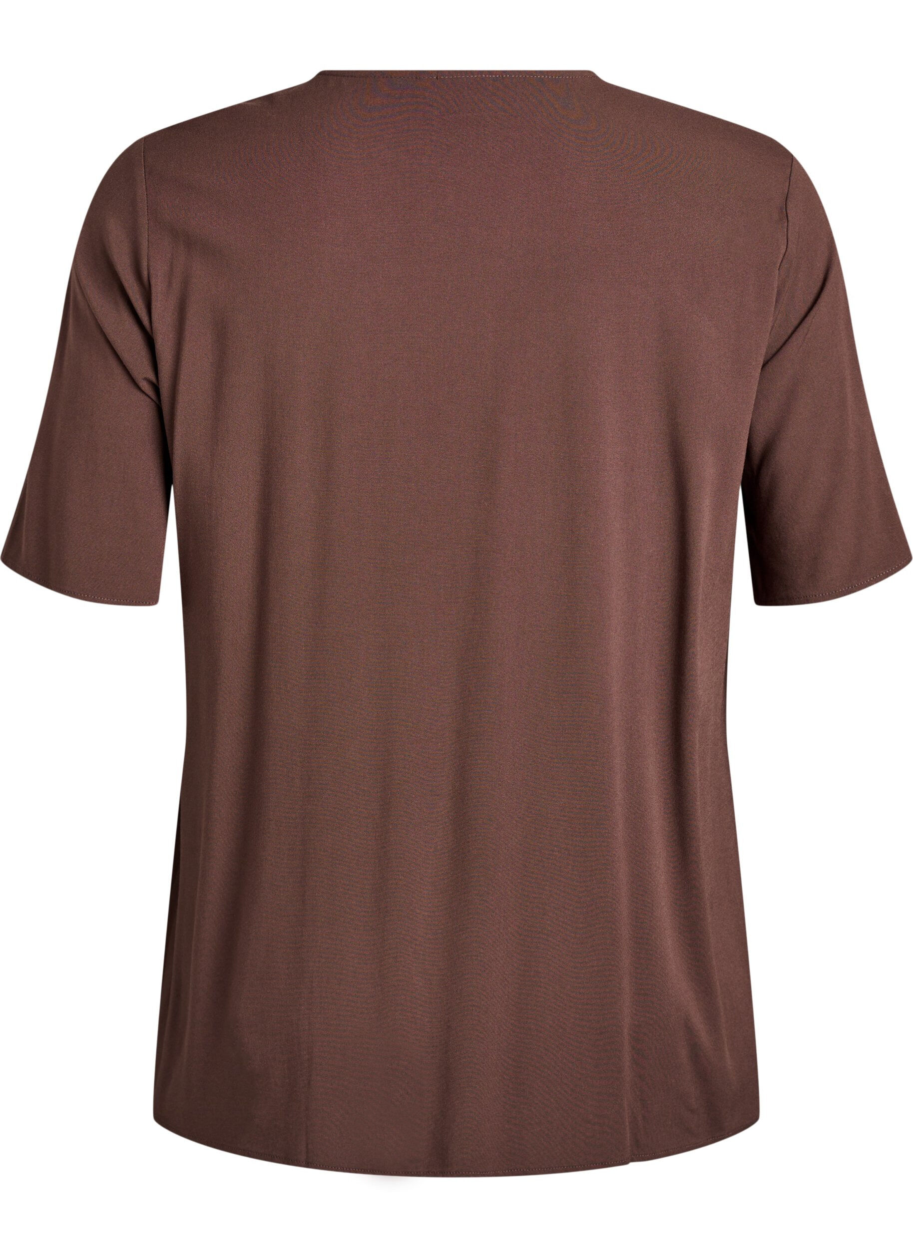 ZizzifashionShort-sleeved woven blouse with round neck, Brown, Packshot image number 1