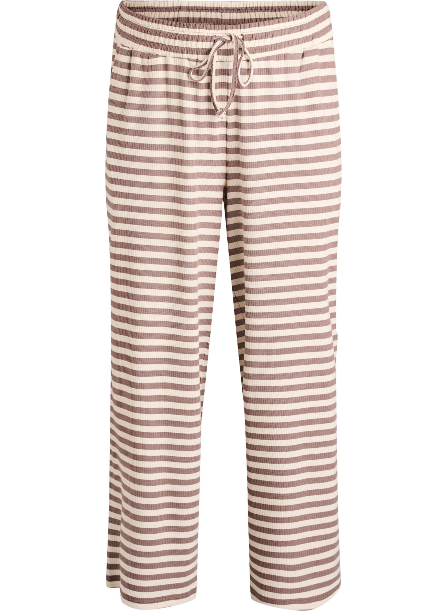 Zizzifashion Striped pyjama bottoms with a high waist and wide legs, Beige, Packshot image number 0