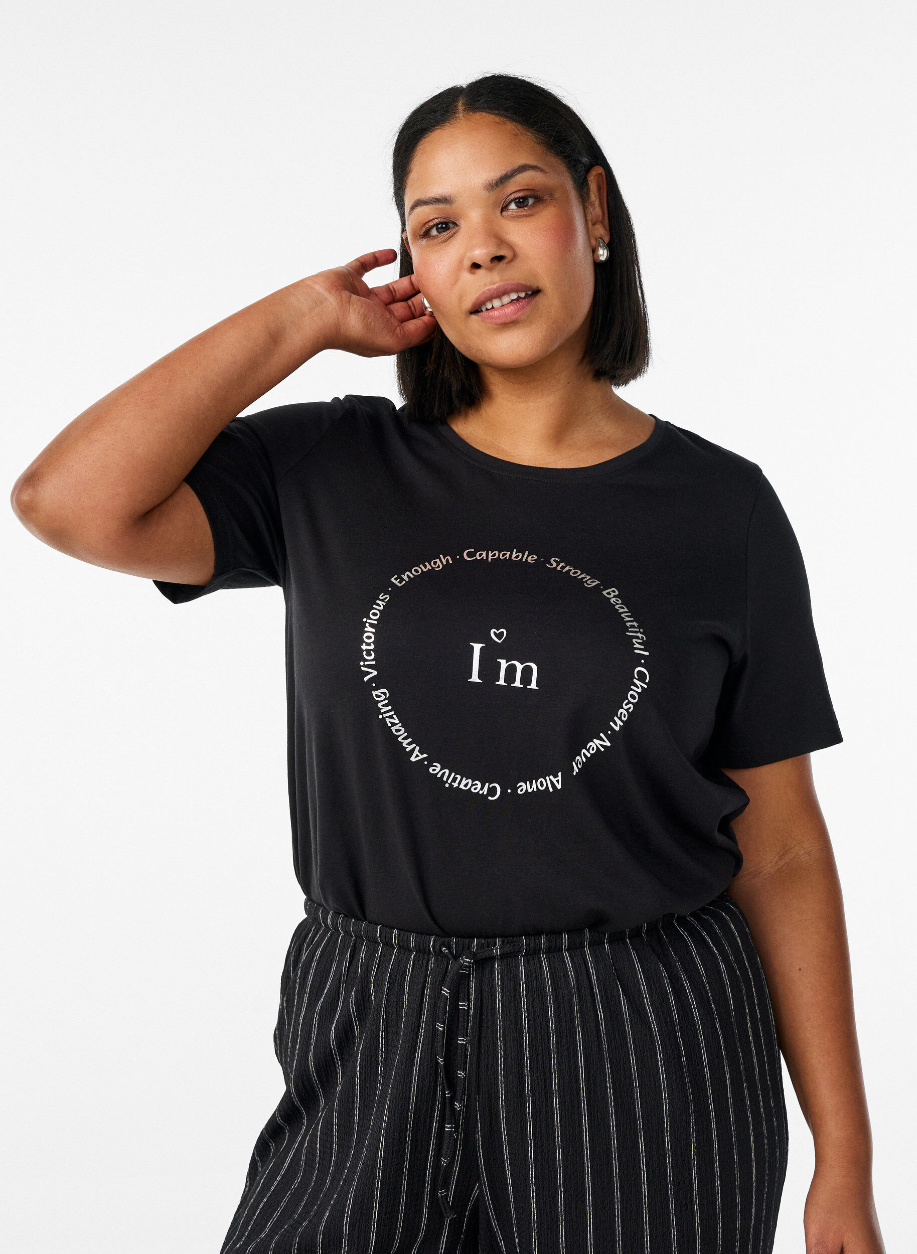 T-shirt with motif, Black, Model