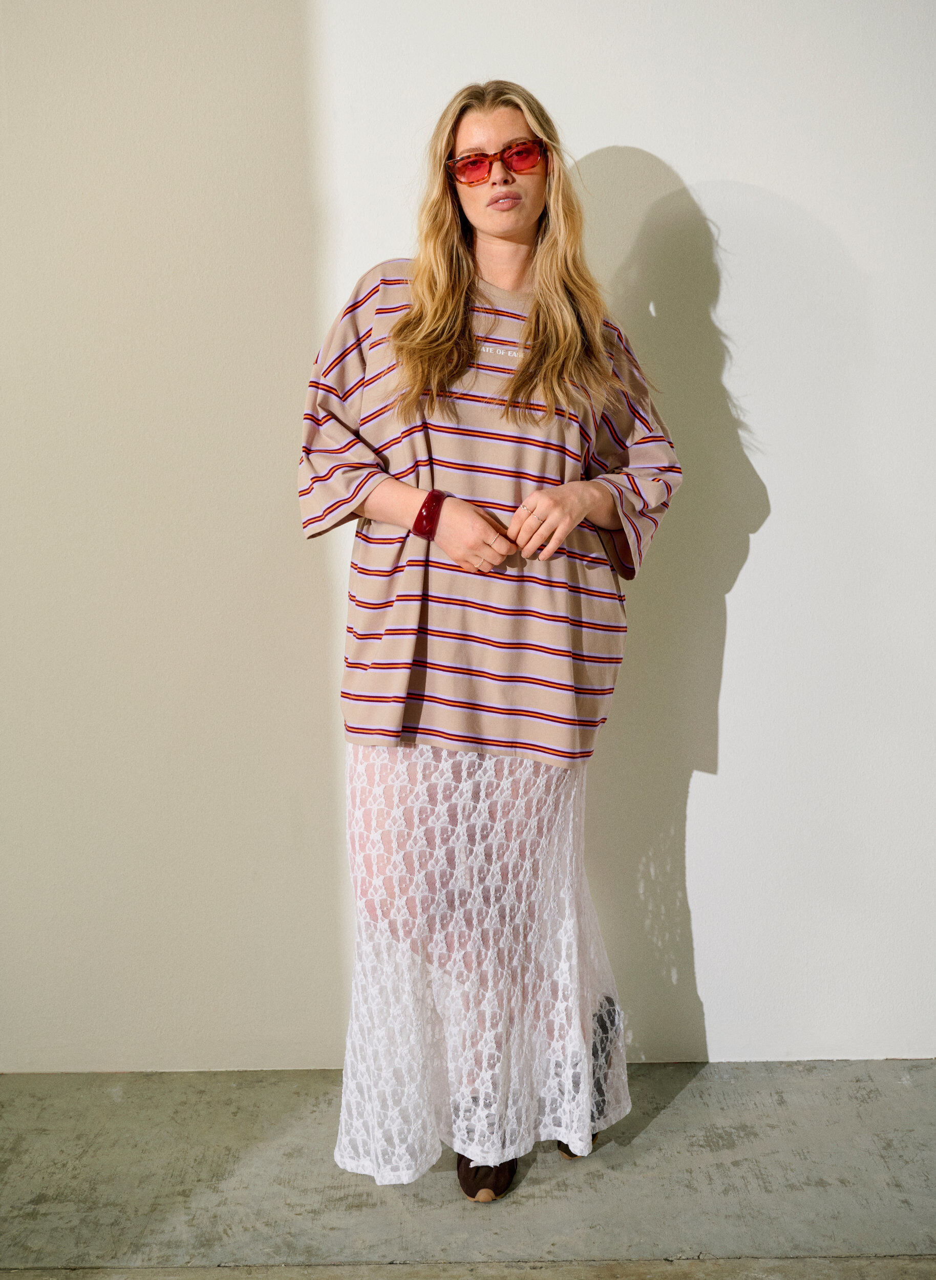 Long sheer lace skirt