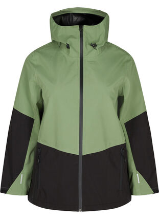 Waterproof hooded hiking jacket, Hedge Green Comb, Packshot image number 0