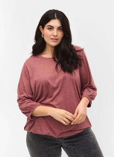 Plain blouse with 3/4 sleeves, Mahogany Mel, Model image number 0