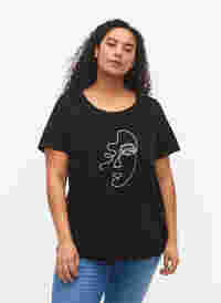 T-shirt with mica print in cotton, Black Shimmer Face, Model