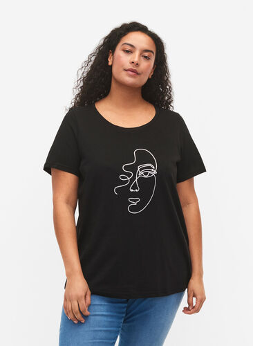 T-shirt with mica print in cotton, Black Shimmer Face, Model image number 0