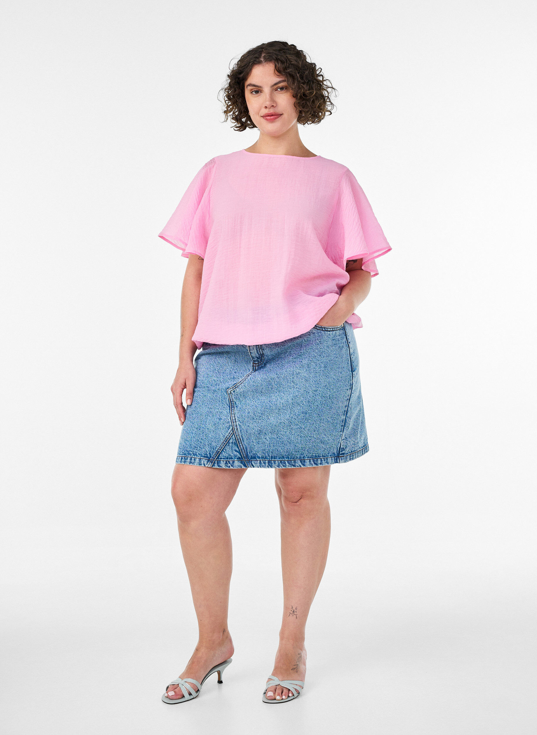 ZizzifashionBlouse with balloon shape and wing sleeves, Pink, Model image number 1
