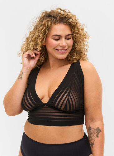 Striped mesh bra, Black, Model image number 0