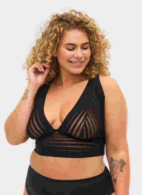 Striped mesh bra, Black, Model