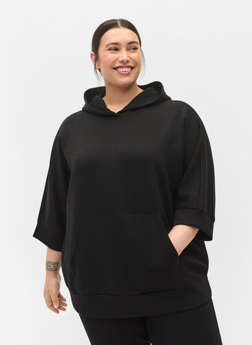 Hooded sweatshirt and 3/4 sleeves, Black, Model image number 0