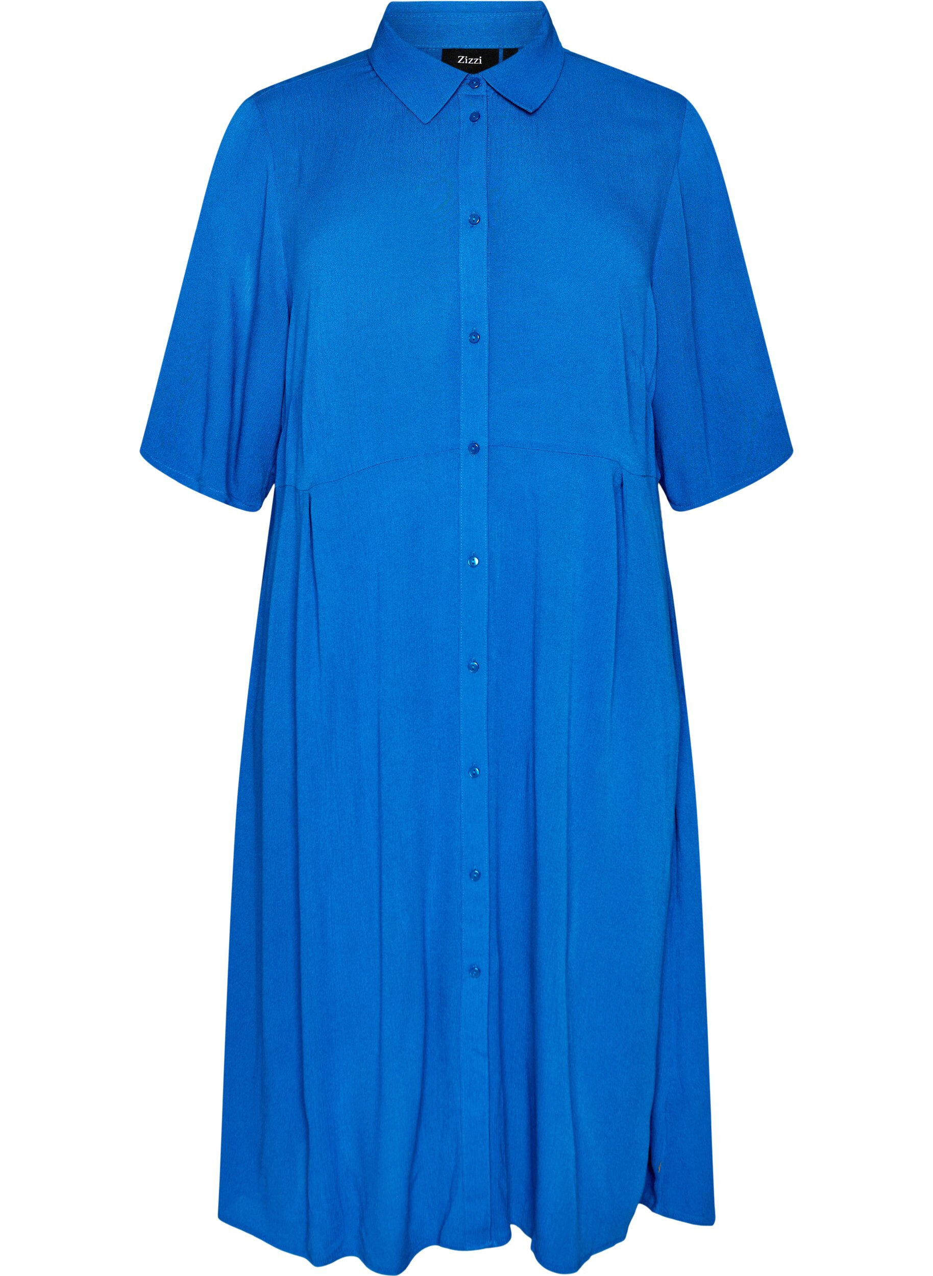 ZizzifashionMidi shirt dress with short sleeves, Blue, Packshot image number 0