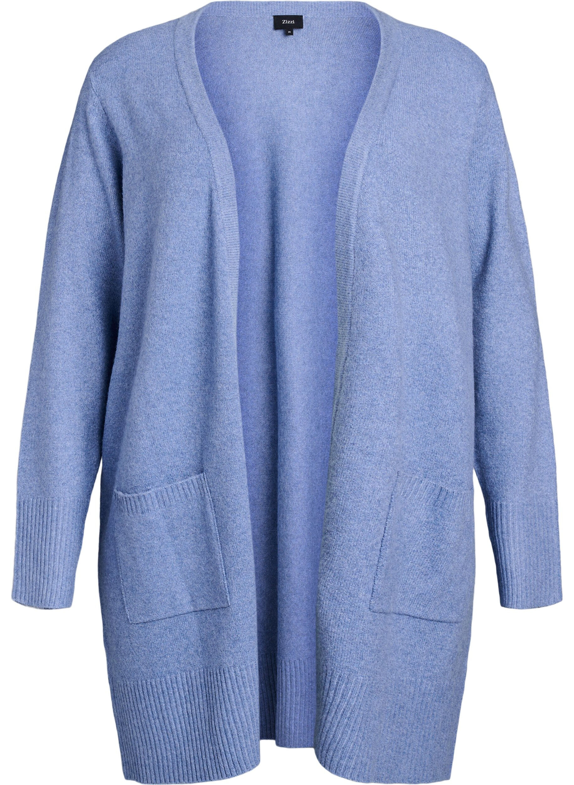 ZizzifashionRibbed Knit Cardigan with Pockets, Blue, Packshot image number 0