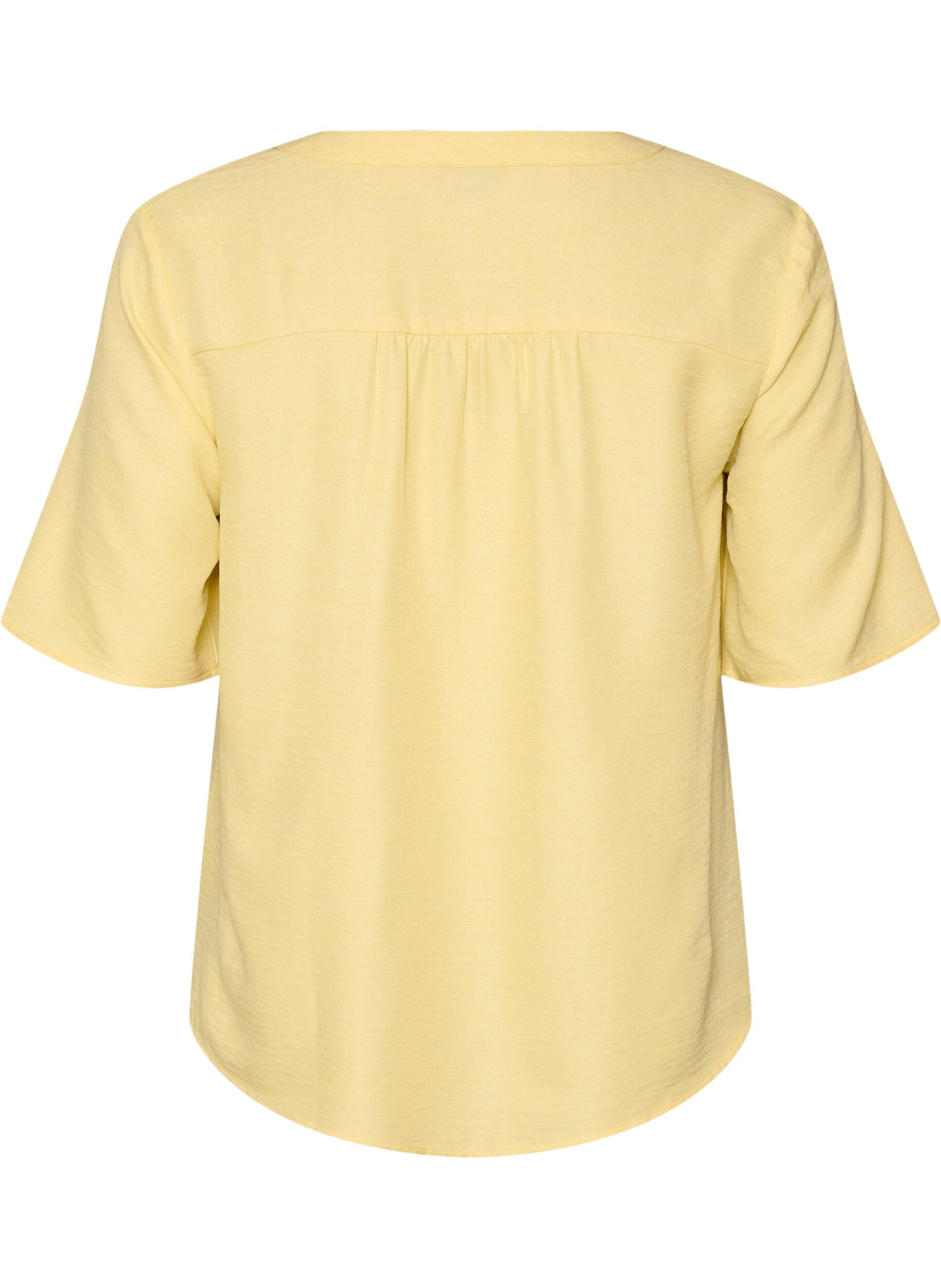 ZizzifashionV-neck shirt blouse with short sleeves, Yellow, Packshot image number 1