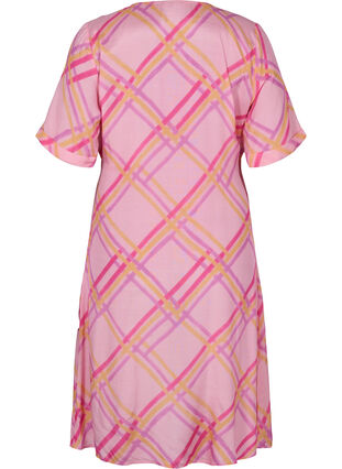 Checkered viscose dress with wrap, Pink Check, Packshot image number 1