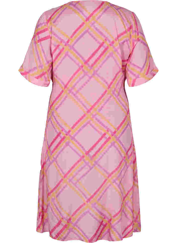 Checkered viscose dress with wrap, Pink Check, Packshot image number 1