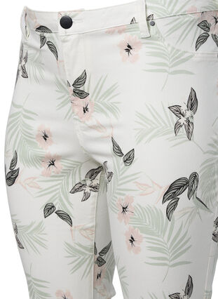Capri jeans with floral print and high waist, White Flower AOP, Packshot image number 2