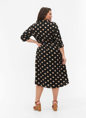 FLASH - Shirt dress with print, Black Brown Dot, Model image number 1