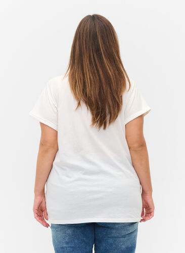 Short-sleeved t-shirt with broderie anglaise, Off White Mel, Model image number 1