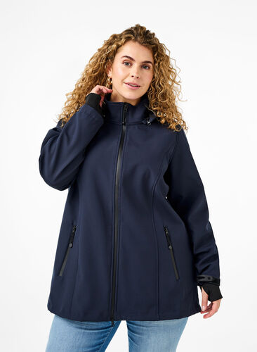Short softshell jacket with detachable hood, Night Sky, Model image number 0