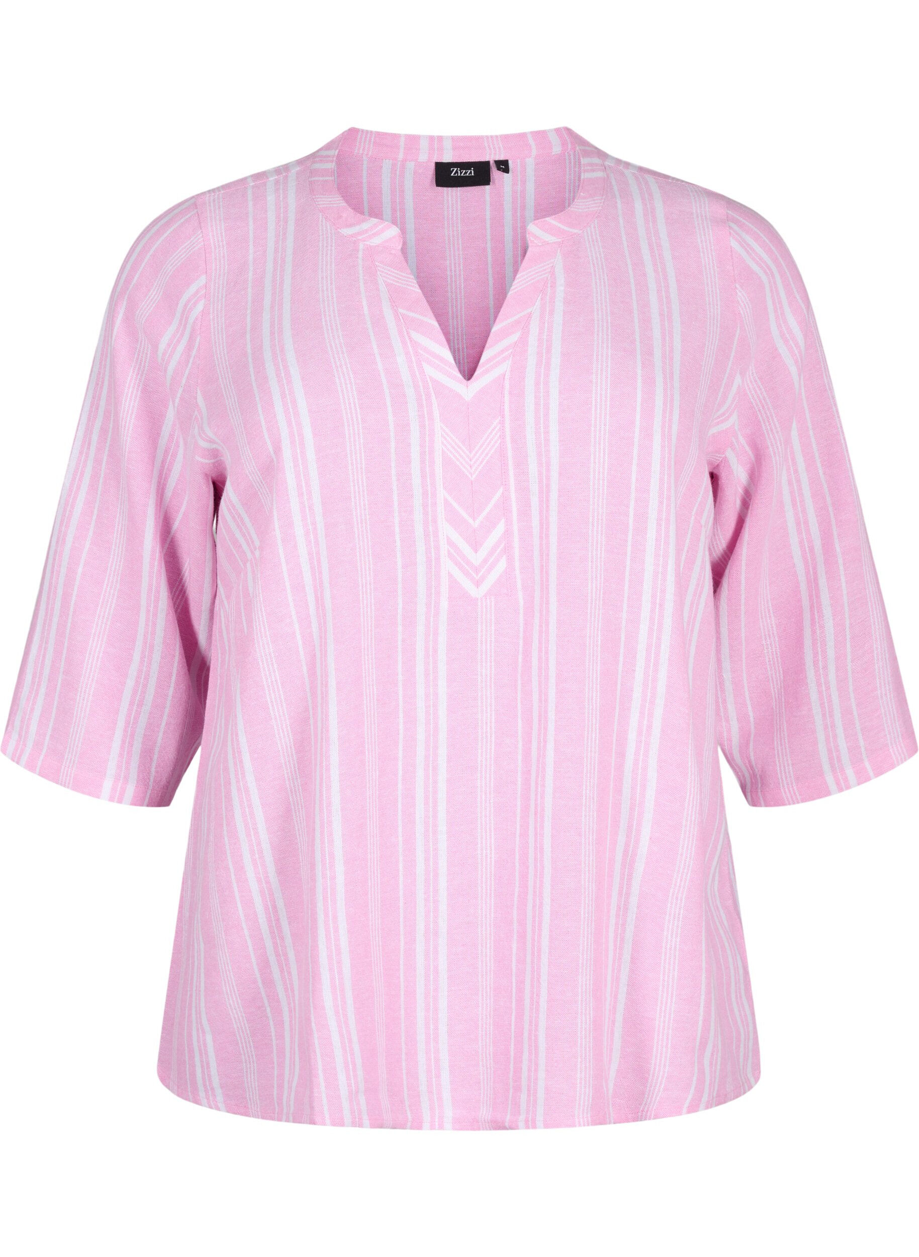 Zizzifashion Striped blouse in linen-viscose blend, Pink, Packshot image number 0